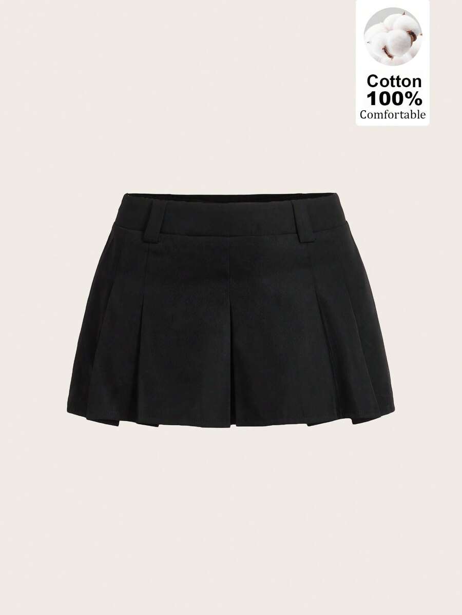 SHEIN ICON 女款夏季休閒百搭純色裙 - 黑色 - 查看 1
