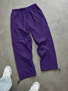 BATMAN X SHEIN Sport MetroGents Men's Cartoon Print Drawstring Waist Loose Fit Sports Long Pants - 紫色 - 查看 2
