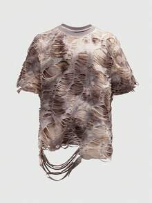 ROMWE MEN Grunge Punk Kaos Pria Model Longgar Gaya Gurun Rusak - Aprikot - View 5