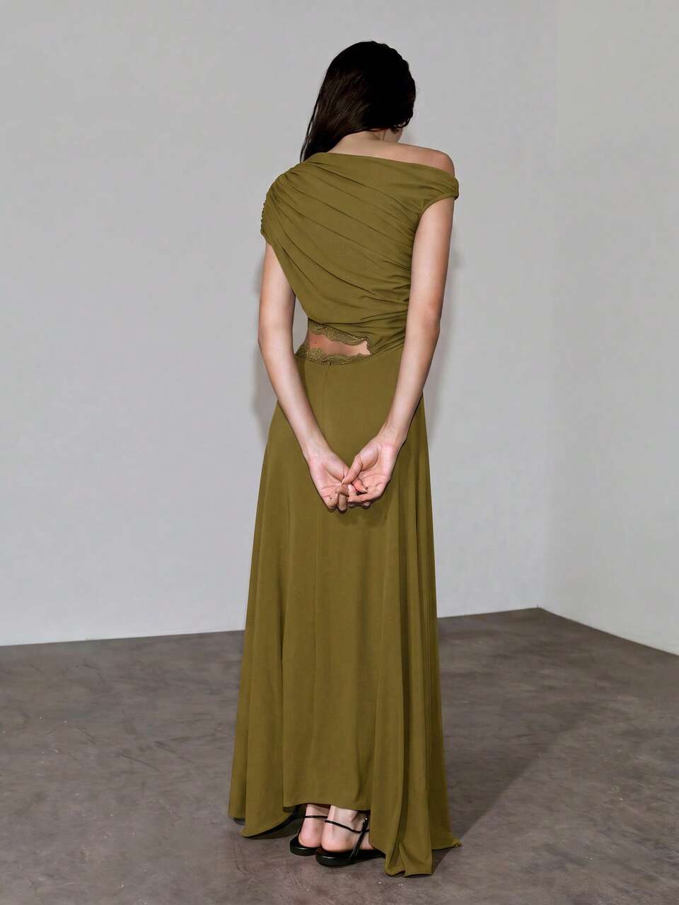 MOTF URBAN WAIST-CINCHING HOLLOW-OUT SHEER ONE-SHOULDER DRESS SPRING SUMMER