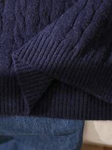 SHEIN 女童（大號）深藍色 V 領刺繡針織背心毛衣，柔軟舒適，適合日常穿著、外出、旅行、度假、居家、托兒所及玩耍 - 藍色 - 查看 5