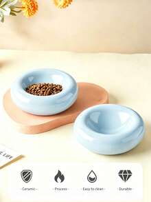 Donut Shape Ceramic Pet Bowl - Stylish Snack And Water Bowl. Large Capacity Anti-Tip Simple Cat Food Bowl-Easy To Clean-Suitable For Small To Medium Pets-Wide Brim Anti-Spill Design-Beautiful Pet Food Bowl - 100ml - View 7