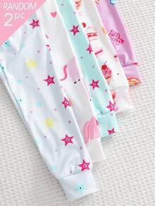 [2 Sets Random] Baby Girls Soft Knit Snug Fit Pajamas Short Sleeve & Shorts Romper Cute Multicolor Cartoon Print Casual Nightwear Spring Autumn - Multicolor - View 7