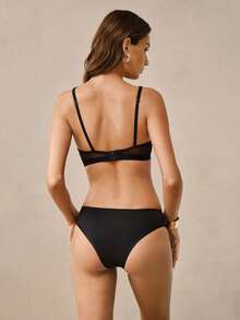 Hourtrue Deep V-Neck Women's Bra, Mature & Elegant, Thin Padded Triangle Cup Bra - Black - View 2
