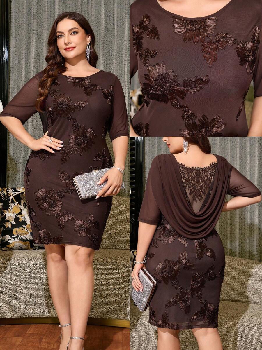 Reflora Plus Size Exquisite Vacation Embroidered Short Sleeve Fashion Dress