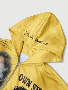 ROMWE MEN Men's Portrait & Cursive Letter Print Rhinestone Hoodie - Multicolor - View 4