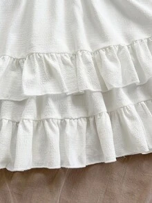 Soleia Solid Shirred Bodice Layered Hem Tube Dress - White - View 3