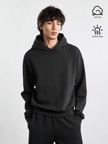 Merionis Men's Loose Casual Minimalist All-Cotton Black Short Hoodie, High-Quality Store Style - Black - View 1