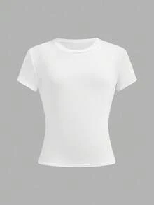 SHEIN Girlism Tween女孩修身休閒極簡舒適3件套圓領緊身長短袖T恤 - 白色 - 查看 3