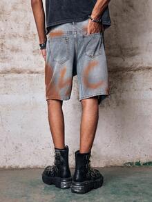 Skyrend Unisex Distressed Painted Denim Shorts Gothic Punk Streetwear For Emo Boy Grunge - Blue - View 3