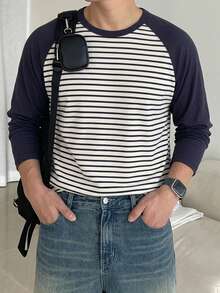 DAZY Áo thun nam tay raglan phối màu sọc cho mùa thu - Nhiều màu - Xem 7