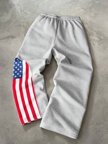 Manfinity Roghcode Men's Drawstring Waist Letter Print Casual Daily Sweatpants - Grey - View 2
