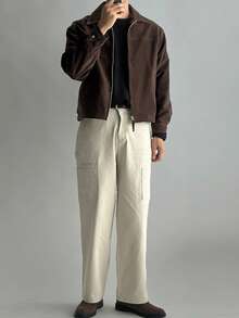 DAZY Spring/Autumn Brown Suede Fabric Short Solid Color Commuter Men's Jacket And Coat - Brown - View 5