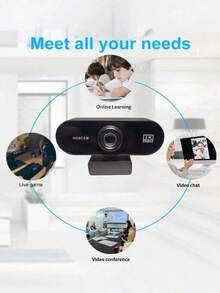 Teckwe 1 Piece HD Webcam Supports 1080P And 2K Resolution USB Plug And Play Built In Microphone Adjustable Clip Base Wide Angle Simple Solid Black Design For Video Conference Live Streaming Online Teaching Home Office Computer Peripheral Accessories - Multicolor - View 2