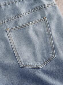 Manfinity Joysei Plus Size Men's Rhinestone Embellished Wide Leg Denim Shorts - Light Wash - View 5