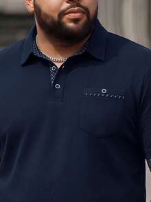 Sorvial 大尺碼男士夏季短袖休閒通勤 Polo 衫，正式款 - 藍色 - 查看 2
