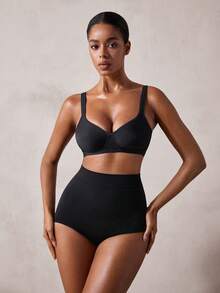 Veilyse 1pc Women's Comfortable Wireless Soft Cup Solid Color Brafor Summerfor Summer - Black - View 1