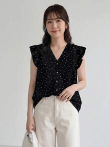 SHEIN LUNE 休闲简约复古圆点印花图案女式衬衫，适合夏季穿着 - 彩色 - 查看 5