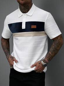 Manfinity Homme 男士夏季休閒拼色拼接短袖 Polo 衫 - 白色 - 查看 3