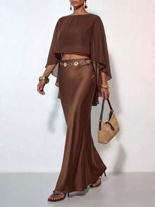Zivah New Summer Hottest Selling Vacation Boho Nomadic Loose-Fitting Brown Cape Shawl Shorter Front And Longer Back Women Top, Suitable For Everyday Wear, Vacations, Travel, Beaches, Party, Airport, Brunch, Elegance, Boho , Nomadic, Casual , Shopping, Commuting, Graduation , Country Concert - Brown - View 9