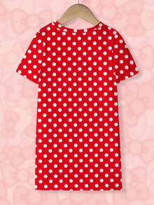 HELLO KITTY AND FRIENDS | SHEIN 年轻女孩夏季休闲日常通勤甜美可爱趣味卡通字母波点印花T恤裙 - 白色 - 查看 2