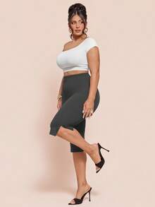 SHEIN BAE Plus Size Women's Solid Color Side Slit 5-Inch Leggings - Grey - View 6