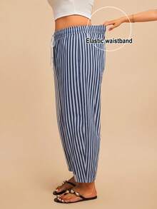 Comfortcana Plus Size Vacation Casual Striped Denim Jeans - Blue - View 6