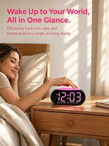 LED Digital Alarm Clock With Week Display, Dimmable Pink Large Screen Desk Clock, Dual Alarm Snooze Function Bedroom Table Clock For Home Decor, Support 12/24H Time Format - multicolor - View 2
