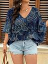 SHEIN VCAY Plus Size Women's V-Neck Blouse With Cashew Pattern, Suitable For Summer Vacation Fall