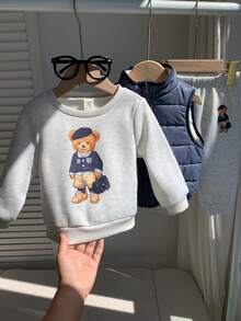 SHEIN Baby Boy Letter Pattern Knit Soft Crew Neck Long Sleeve Pullover Sweatshirt, Elastic Waist Long Autumn Pants, Sleeveless Vest 3-Piece Set - Multicolor - View 6