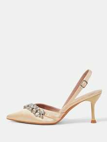 CUCCOO HITCHD Spring And Summer New Rhinestone Decoration Pointed Toe Thin Heel High Heel Elegant Gorgeous Style Wedding Bride Wedding Shoes Dating Dinner Party - Champagne - View 2