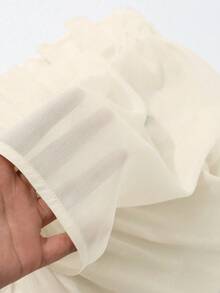 DAZY Solid Layer Ruffle Trim Chiffon Blouse,Crop Tops Women Going Out Tops - Beige - View 3