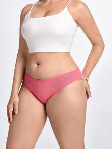 Slumbrini Plus Size Women's Sexy Triangle Panties V-Waist Seamless Cotton Striped Solid Color Comfortable Breathable Underwear - Pink - View 5