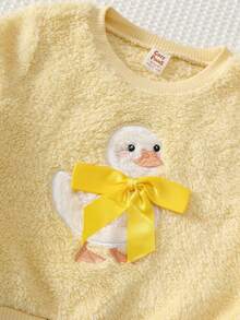 Cozy Pixies Baby Girls Pullover Sweatshirt Co-Ords Round Neck Pullover Fleece Lined Long Sleeve Yellow Applique Swan Pattern Yellow Bow Soft Knit Pullover Sweatshirt Elastic Waist Striped Yellow Long Pants Baby Girl 2-Piece Set Cute & Comfortable - Yellow - View 6