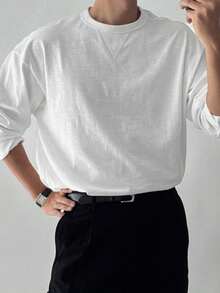 DAZY Men's Long Sleeve White Collar Patchwork Triangle Solid Color Commuter T-Shirt Fall - White - View 2