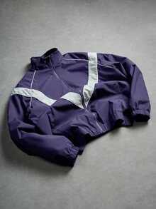 PAVTROS Men's Stand Collar Contrast Color Jacket Zipper Outerwear - Purple - View 1