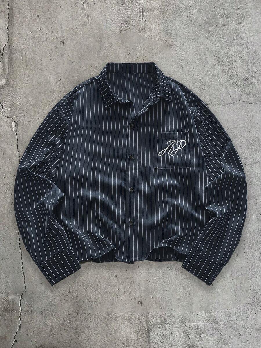 Athstrex Men's Plus Size Casual Commute Striped Shirt - Navy Blue - View 1