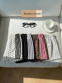 SHEIN Tween Girl Tween Girl Tween Girl 2pcs/Set Summer Polka Dot Contrast Color Webbing Shorts, Suitable For Sports - Multicolor - View 1