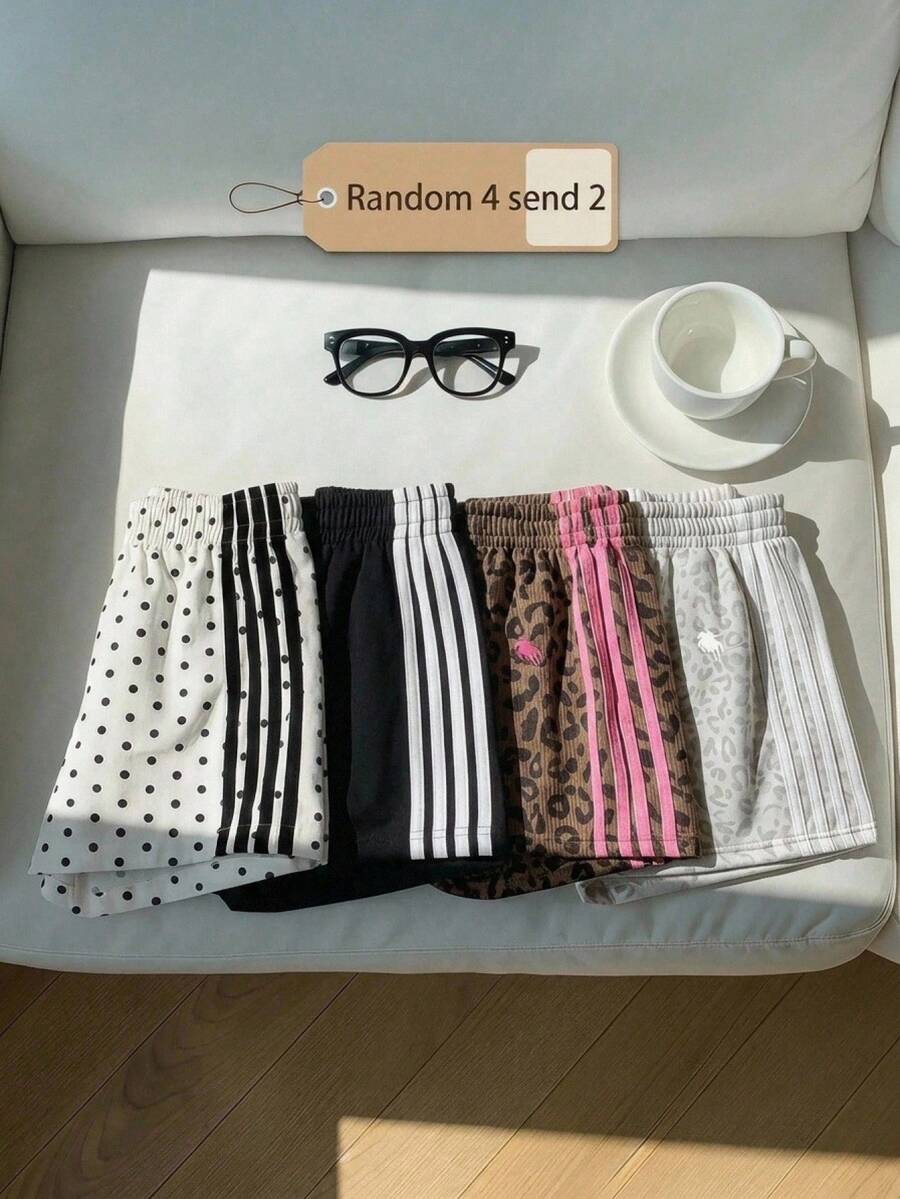 SHEIN Tween Girl Tween Girl Tween Girl 2pcs/Set Summer Polka Dot Contrast Color Webbing Shorts, Suitable For Sports - Multicolor - View 1