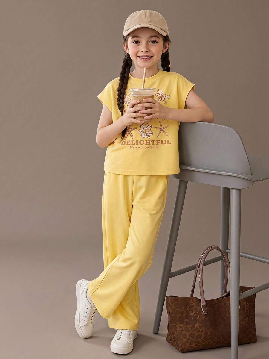 SHEIN Casuvi Kids 青少年女孩T恤套裝,運動風粉色與深綠色拼接短袖T恤與短褲套裝,夏季寬鬆貼身設計,輕量面料,適合日常外出、休閒運動或造型穿搭 - 紫色 - 查看 1