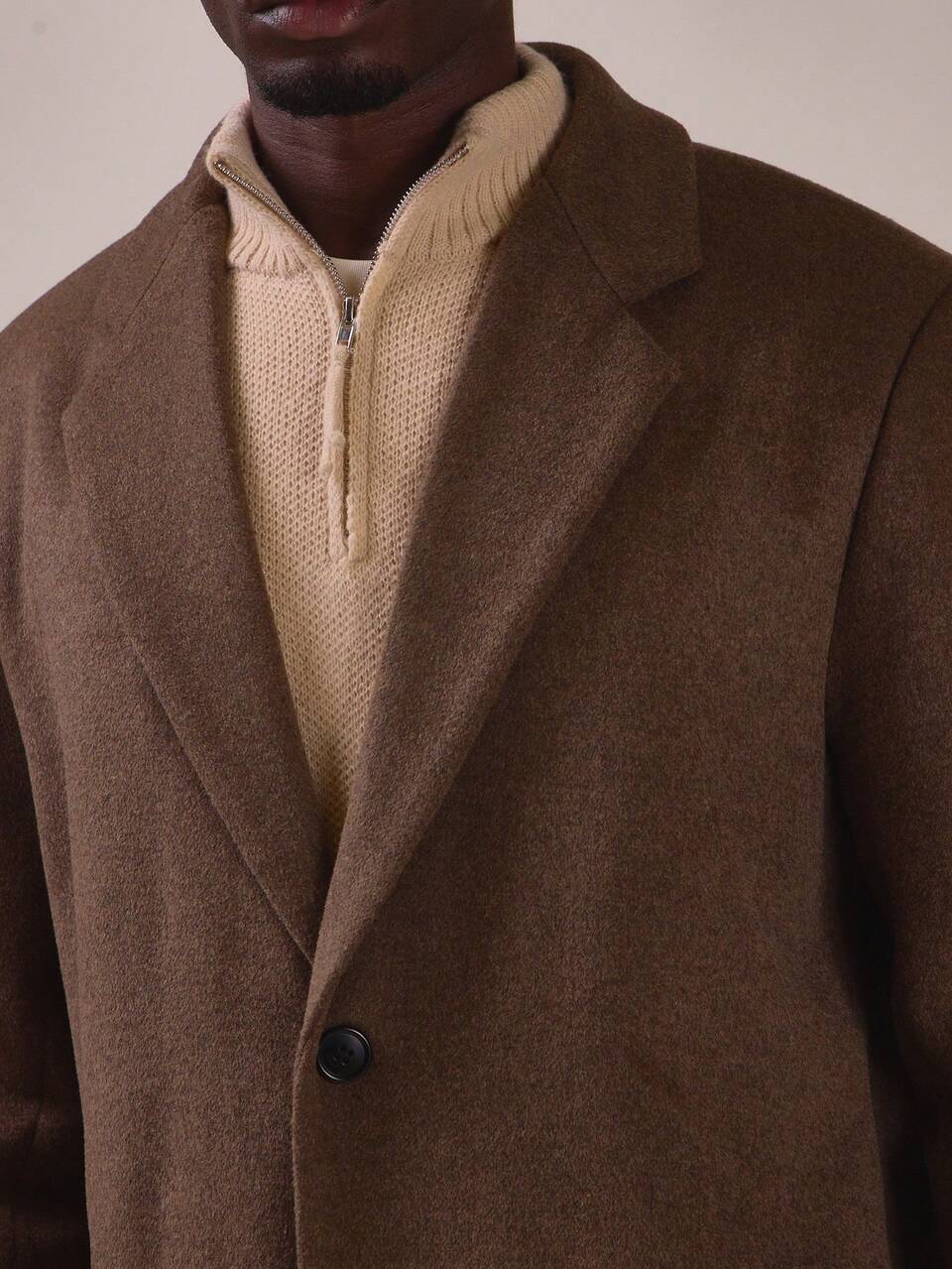 Boxy Fit Grained Long Collared Wool Coat Spring Summer Essentials
