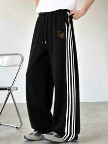 Gym Rark Men's Drawstring Waist Letter Pattern Colorblock Casual Daily Travel Sports Long Pants - Black - View 5