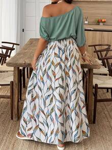 Weeklong Plus Size Women Floral Print Twist Waist Asymmetrical Shoulder Dress Elegant - Multicolor - View 2
