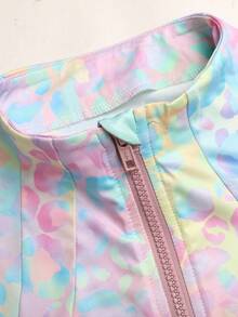 SHEIN 青少年女孩四季通用 春夏秋冬 豹紋拉鍊修身跑步健身瑜伽運動外套 - 彩色 - 查看 11