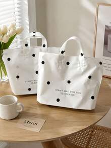 20 Pack Thickened Plastic Gift Tote Bag, Valentine's Day Party Gift Bag, Pink Simple Style Gift Bag, Light And Easy To Carry, Pink And White Dot Pattern, Suitable For Wedding, Shopping, Birthday Gift And Party Prize Bag - White - View 7