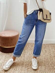 EMERY ROSE Women's Casual Washed Tapered Jeans - Blue - View 1