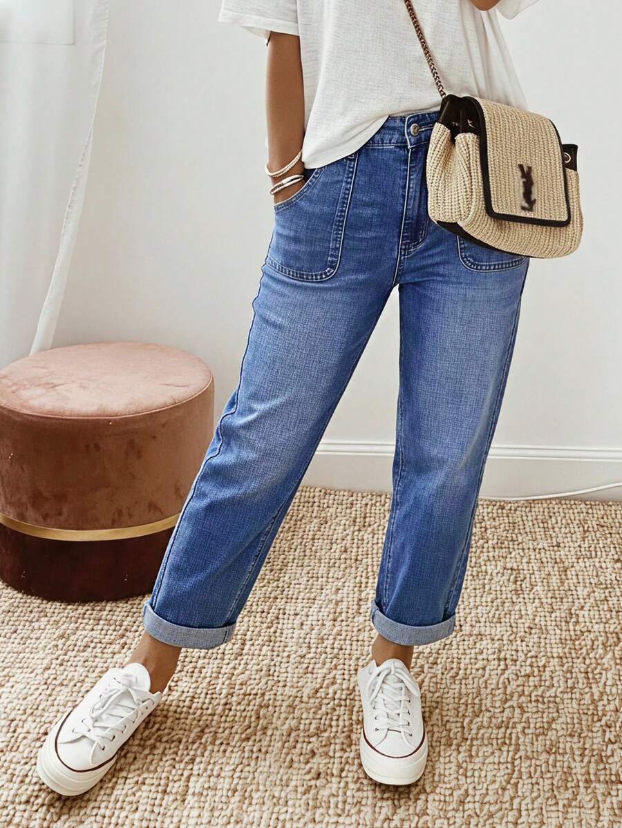 EMERY ROSE Women's Casual Washed Tapered Jeans - Blue - View 1
