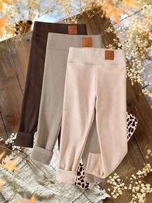 SHEIN LMoss Kids 3件組女孩字母印花休閒百搭內搭褲 - 棕色 - 查看 7