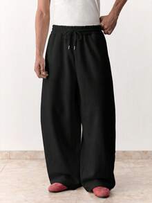 EASEVO Men's Summer Casual Loose Fit Sweatpants Plus Size Grey Solid Color Patchwork Elastic Waist - Black - View 4