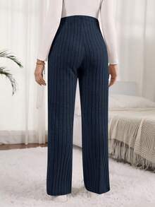 SHEIN Pantalones de pierna recta de unicolor versátiles y casuales para maternidad - Azul Marino - Ver 2
